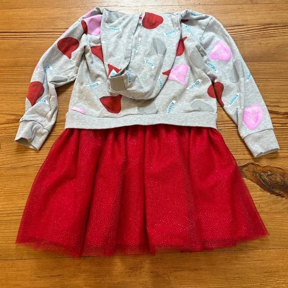 Hershey's Kisses Hooded Dress Kids Grey Red Glitter Tulle SIZE L (10-12) - Picture 6 of 7